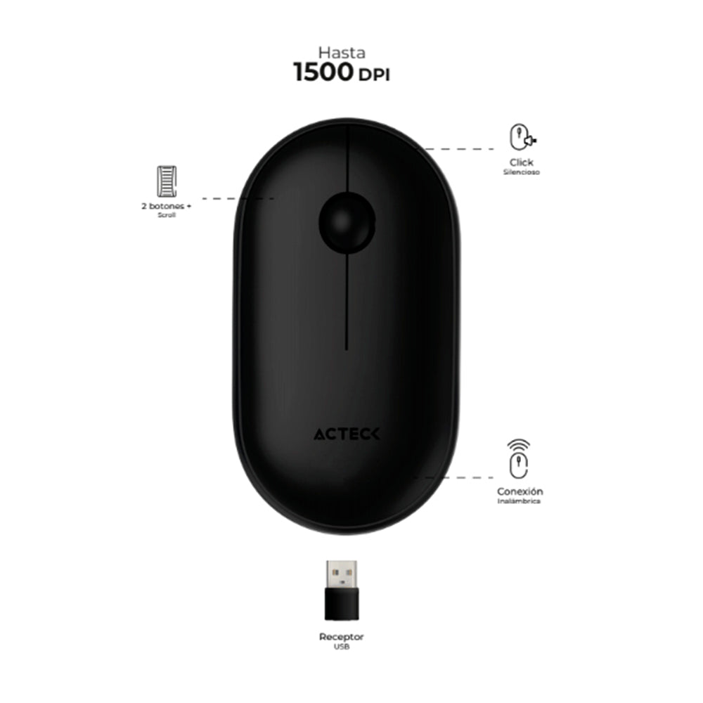 Acteck OPTIMIZE EDGE MI 460 ratón Ambidiestro RF inalámbrico Óptico 1500 DPI