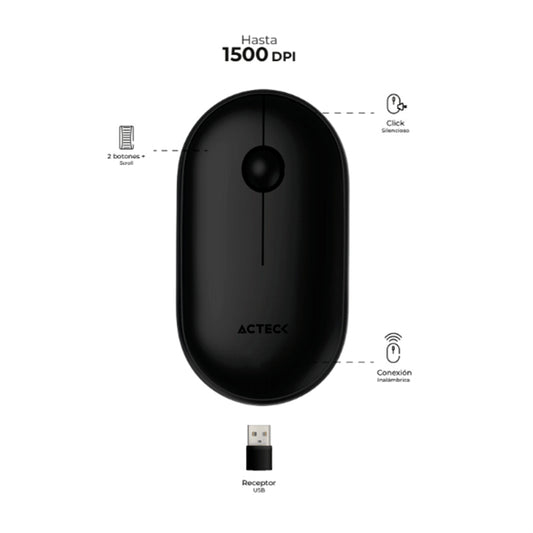 Acteck OPTIMIZE EDGE MI 460 ratón Ambidiestro RF inalámbrico Óptico 1500 DPI