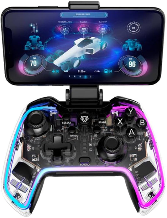 Control Balam Rush Glow G595 Azender Neon Transparente inalambrico Bluetooth Android Nintendo Switch PC PlayStation 4 Playstation 3 iOS