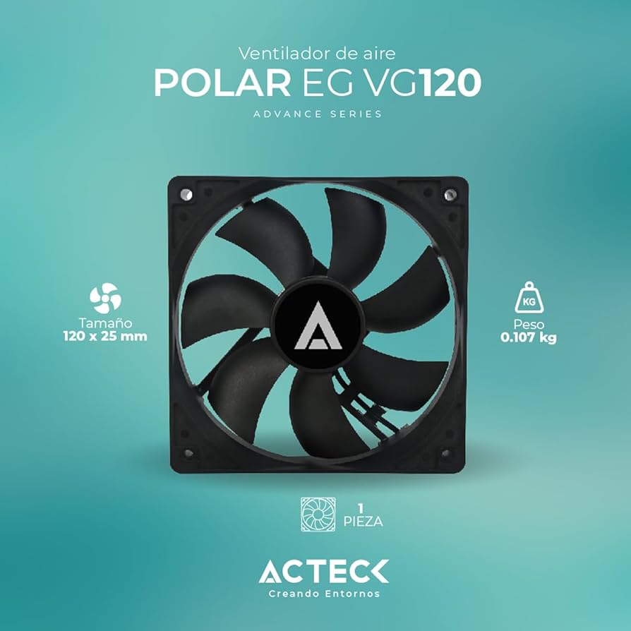 Ventilador Acteck para gabinete Polar EG VG120 120 mm silencioso 120x120x25mm 1200RPM Molex Negro
