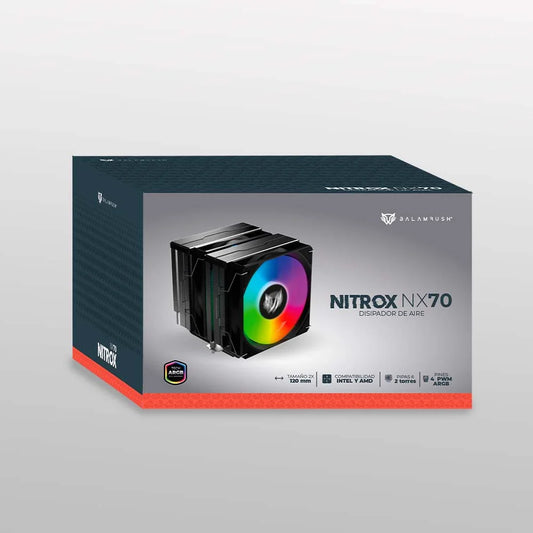 Enfriamiento de Aire Balam Rush Nitrox NX70 negro 6 Tubos de calor de cobre + 2 Vent Silencioso de 120 mm ARGB Torre de Calor en Aluminio