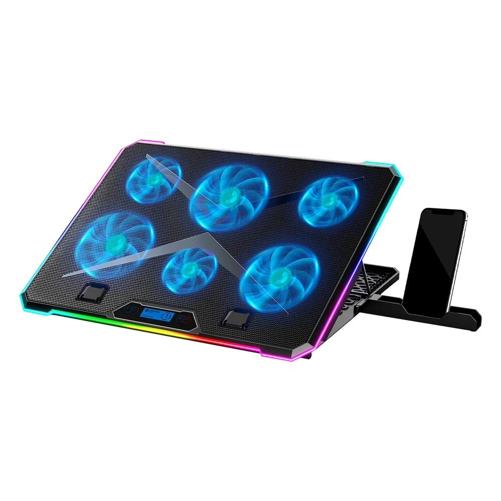 Base enfriadora Balam Rush para laptop 15 a 17 Eolox Freez EF707 6 Vent RGB Pantalla LCD