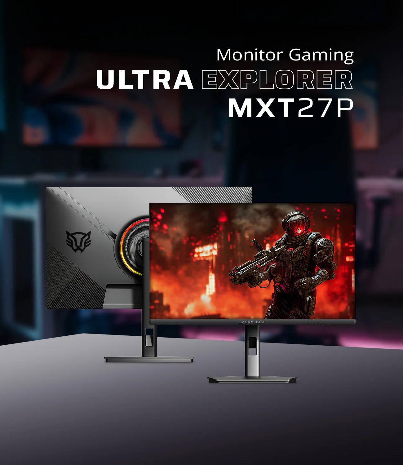 Monitor Balam Rush 27 Ultra Explorer MXT27P plano negro QHD 1MS 165Hz 2xHDMI DP USB A 3.5mm Altura Ajustable