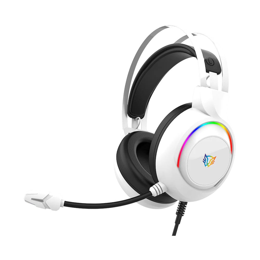 Audifonos Balam Rush Hesix II HS688 Azender Blanco alámbricos Over Ear Microfono Fijo Compatible con PC Dispositivos móviles Consolas RGB Jack 3.5 m