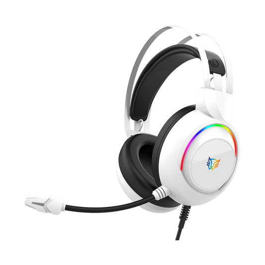 Audifonos Balam Rush Hesix II HS688 Azender Blanco alámbricos Over Ear Microfono Fijo Compatible con PC Dispositivos móviles Consolas RGB Jack 3.5 m