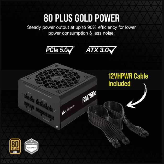 Fuente Corsair 750w 80Plus Gold Full Modular RM750E negro