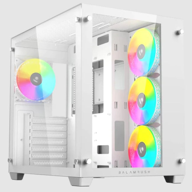Gabinete Balam Rush Tank Pro GM930 Blanco ventana RGB Midi-Tower Micro-ATX/Mini-ITX sin fuente 4 Ventiladores ARGB Instalados