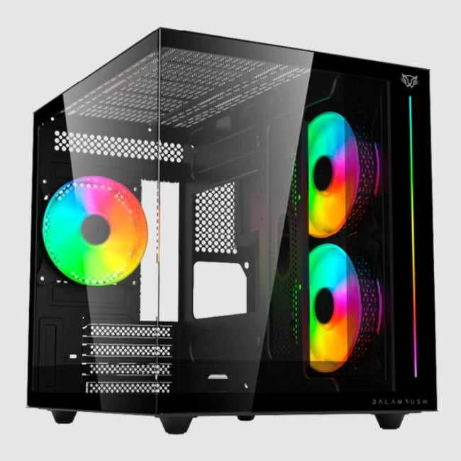 Gabinete Balam Rush Tank Pro Evo GM955 Negro ventana RGB Mini-Tower ITX/Micro-ATX sin fuente 3 Ventiladores ARGB Instalados