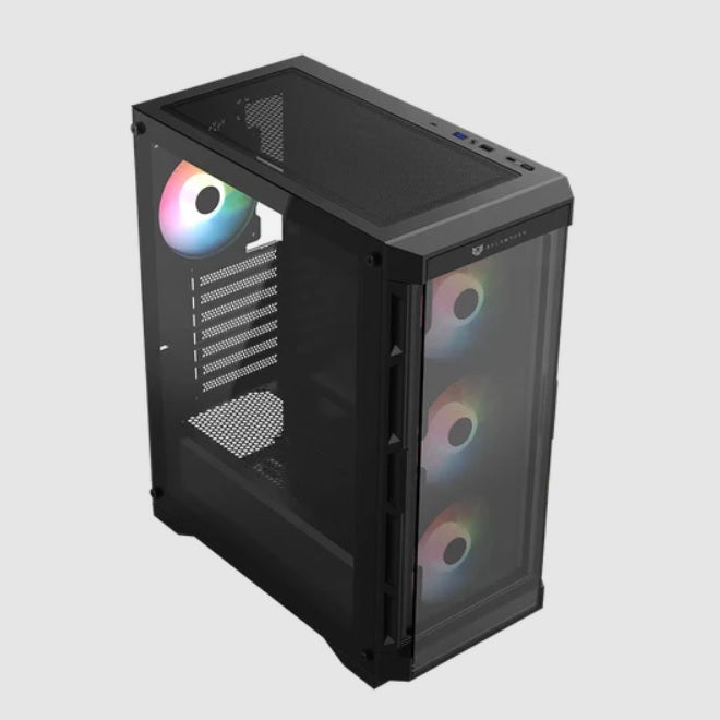 Gabinete Balam Rush Twin Mate 5000 Media torre negro cristal 4xVentiladores ARGB ATX sin fuente panel frontal intercambiable cristal/malla