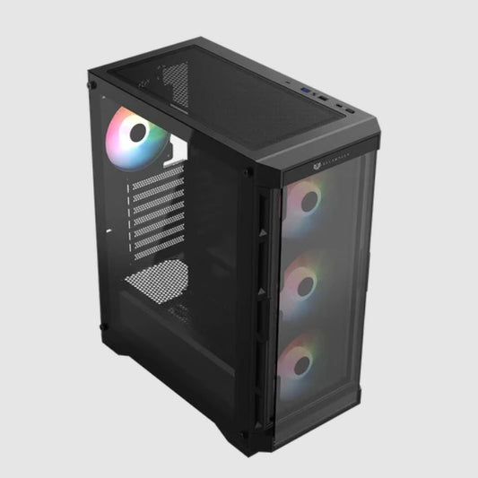 Gabinete Balam Rush Twin Mate 5000 Media torre negro cristal 4xVentiladores ARGB ATX sin fuente panel frontal intercambiable cristal/malla