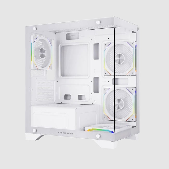Gabinete Balam Rush Tank Perform 3600 Mini torre blanco cristal sin bordes 4xVentiladores ARGB Micro ATX/ Mini ITX sin fuente