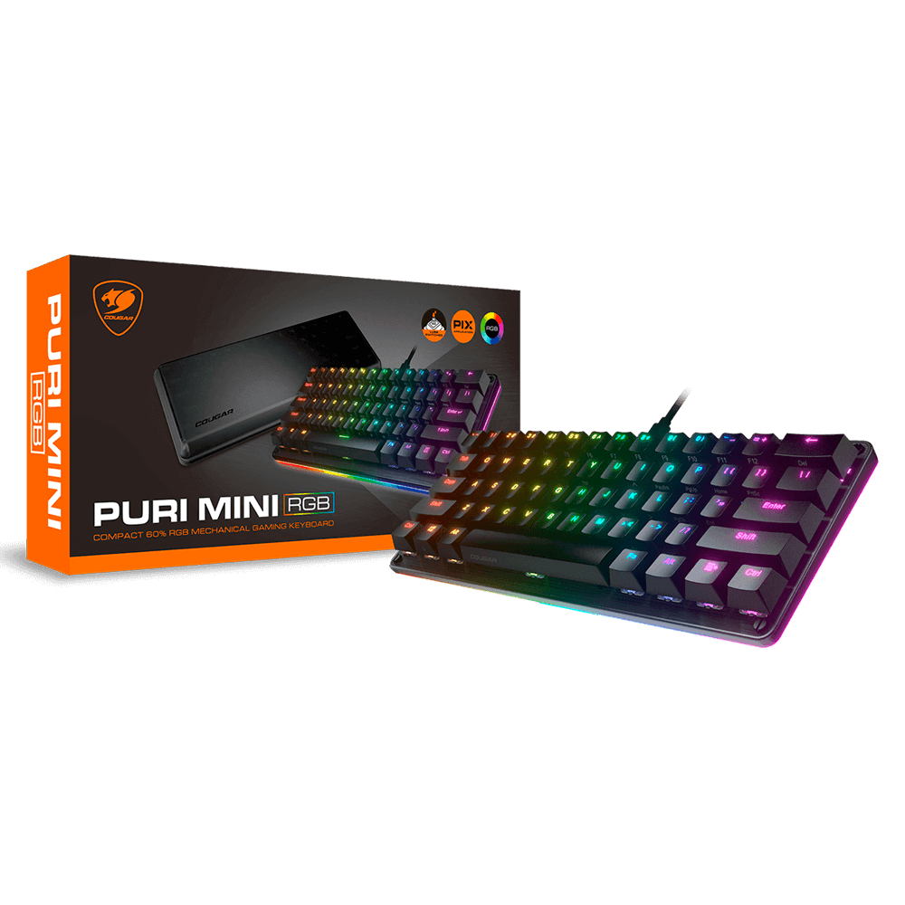 Teclado Cougar Puri Mini Mecanico Negro USB RGB con protector magnetico interruptores rojos