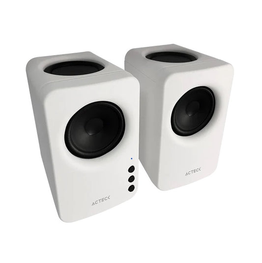 Bocinas Acteck Dynamic Exact Mini BS47 Blanco Bluetooth 5.0 10W 3.5mm adaptador de voltaje