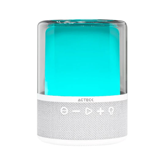 Bocina Acteck Glee Pure AP50 Blanco portaitl Bluetooth 5.2 Iluminación de Efectos Series bateria recargable 3.5h 10W