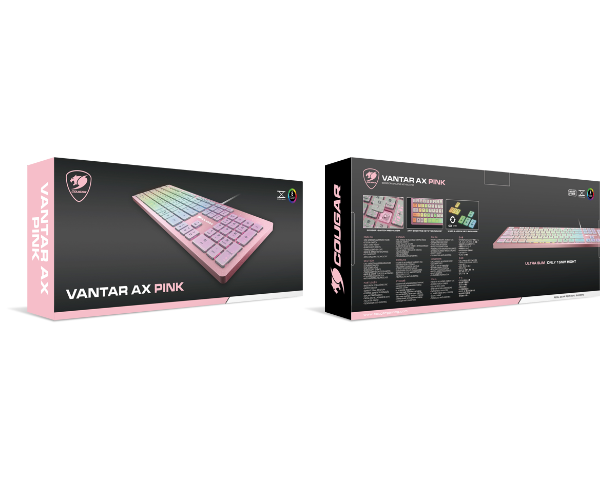 Teclado Cougar VANTARA X Rosa USB RGB marco de aluminio interruptores Scissor-Switch ultra delgado