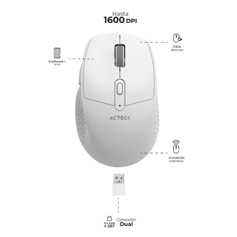 Acteck OPTIMIZE ERGO MI 680 ratón Diestro RF inalámbrico Óptico 1600 DPI