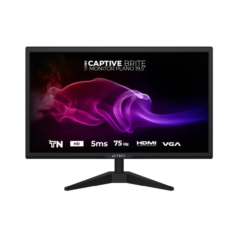 Monitor Acteck 19.5 LED Captive Brite CB215 plano FHD HDMI VGA 75Hz negro