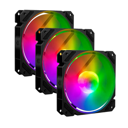 Kit 3 Ventiladores Balam Rush 120mm Negro Eolox Blaze EX70K ARGB Rainbown 120x120x25mm 1200RPM Hidráulico 12V Incluye Hub 4 Pin + 3 Pin