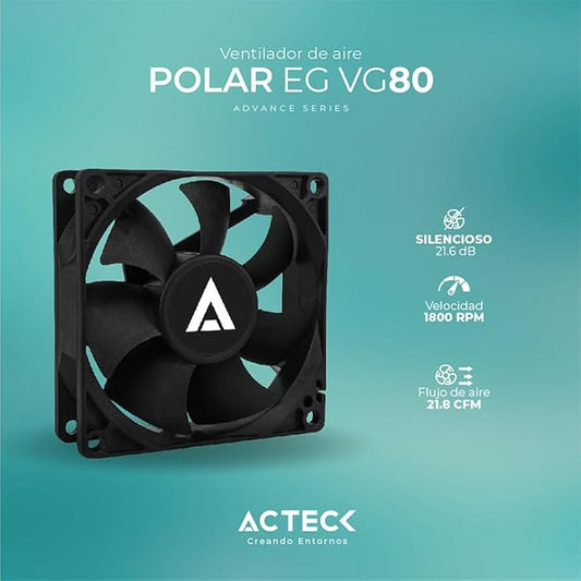 Ventilador Acteck para gabinete Polar EG VG80 80 mm silencioso 80x25mm 1800RPM Molex Negro