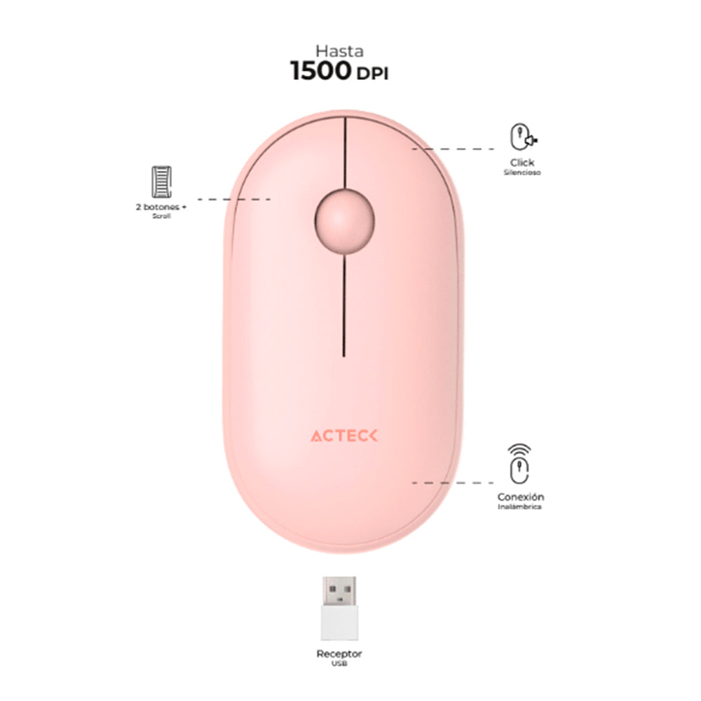 Acteck OPTIMIZE EDGE MI 460 ratón Ambidiestro RF inalámbrico Óptico 1500 DPI