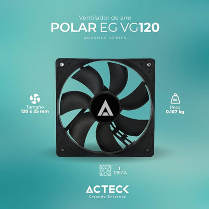 Ventilador Acteck para gabinete Polar EG VG120 120 mm silencioso 120x120x25mm 1200RPM Molex Negro