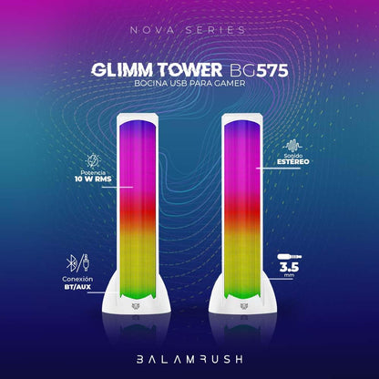 Bocinas Balam Rush Glimm Tower BG575 Bluetooth/auxiliar3.5 10w 2.0 iluminacion RGB Gamer