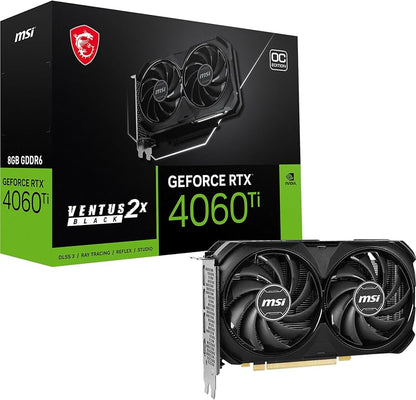 Tarjeta de video MSI 16GB GeForce RTX 4060 TI Ventus 2X Black 2xfan GDDR6 DLSS3 OC 1xHDMI 3xDP