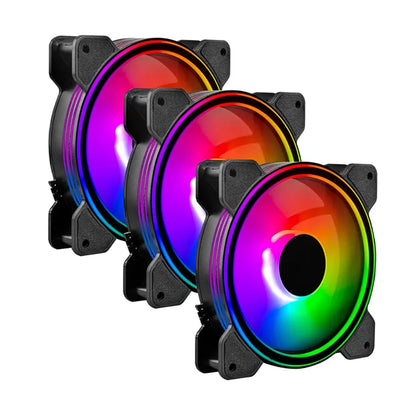 Kit 3 Ventiladores Balam Rush 120mm Negro Eolox Blaze EX50K ARGB borde led Rainbown 120x120x25mm 1200RPM Hidráulico 12V Incluye Hub 4 Pin + 3 Pin