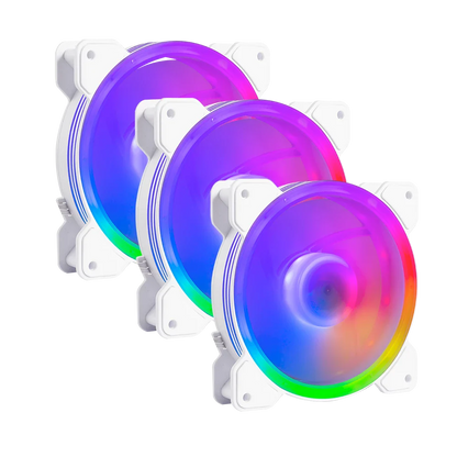 Kit 3 Ventiladores Balam Rush 120mm Blanco ARGB Eolox Blaze EX50KW 120x120x25mm + 1200 RPM + Hidráulico + 12 V Incluye Hub 4 Pin + 3 Pin para 8 Vent