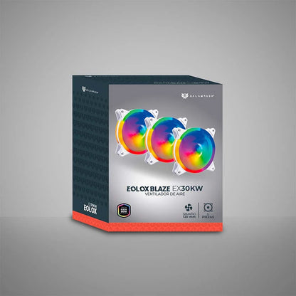 Kit 3 Ventiladores Balam Rush 120mm Blanco Eolox Blaze EX30K ARGB borde led Rainbown 120x120x25mm 1200RPM Hidráulico 12V MOLEX