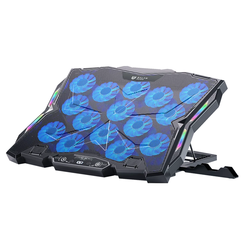 Base enfriadora Balam Rush para laptop 17 Eolox Frost EF740 Legend N 15 Vent 60mm 1xUSB C 1xUSB A Soporte para Celular 8 Niv Ajuste RGB