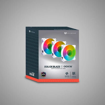 Kit 3 Ventiladores Balam Rush 120mm Blanco Eolox Blaze EX90KW 120mm ARGB Rainbown 120x120x25mm 1200RPM Hidráulico 12V Incluye Hub 4Pin+3Pin