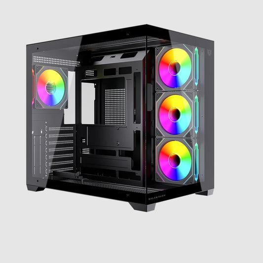 Gabinete Balam Rush Tank Core Ultra GM925 Media torre negro cristal 4xVentiladores ARGB ATX sin fuente