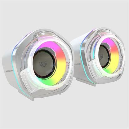 Bocinas Balam Rush Glimm Penta BG545 Blanco Bluetooth 5.0 USB A Sonido Estereo 2.0 Canales 6W RGB Azender