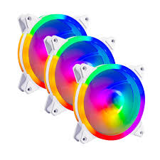 Kit 3 Ventiladores Balam Rush 120mm Blanco Eolox Blaze EX30K ARGB borde led Rainbown 120x120x25mm 1200RPM Hidráulico 12V MOLEX